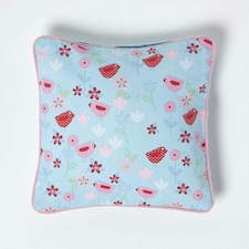 Homescapes Cotton Birds and Flower Cushion Cover - 30 x 30 cm | Blue | Blue | 30 x 30 cm