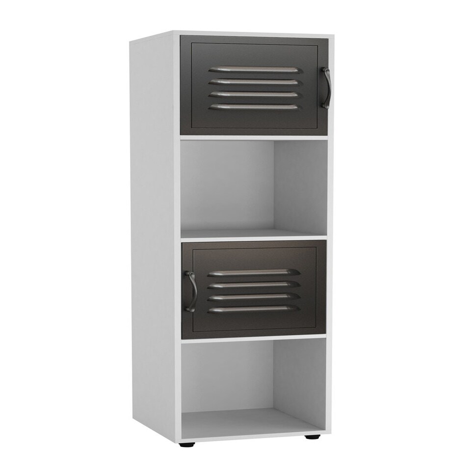 image 1 of 4 -Cube Tall Shelving Unit With Metal Doors Brown | Brown / Black