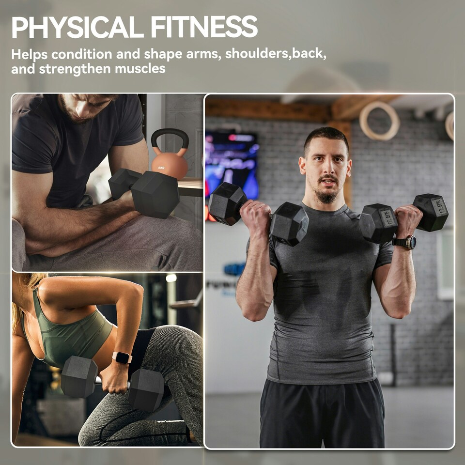 image 1 of HOMCOM 2x17.5KG Rubber Hex Dumbbell Portable Hand Weights Home Gym