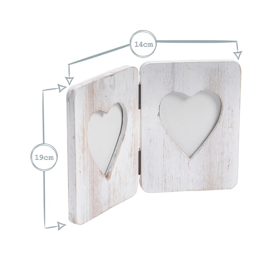image 1 of Nicola Spring Rustic Hearts Folding 2 Photo Frame - 4 x 6" - White