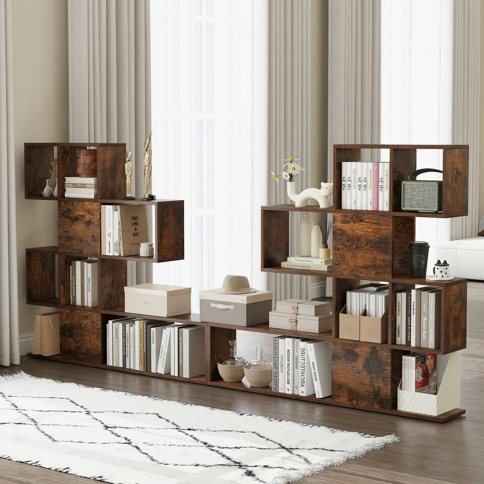 image 1 of COSTWAY 4-Tier Bookshelf Modern Ladder Bookcase Brown Brown