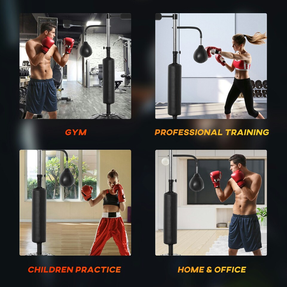 image 1 of HOMCOM 4-in-1 Boxing Punching Bag Free Standing with 2 Speed Balls, 360° Relax Bar, PU-Wrapped Boxing Bag and Fillable Base, 160-230cm Adjustable Height Black