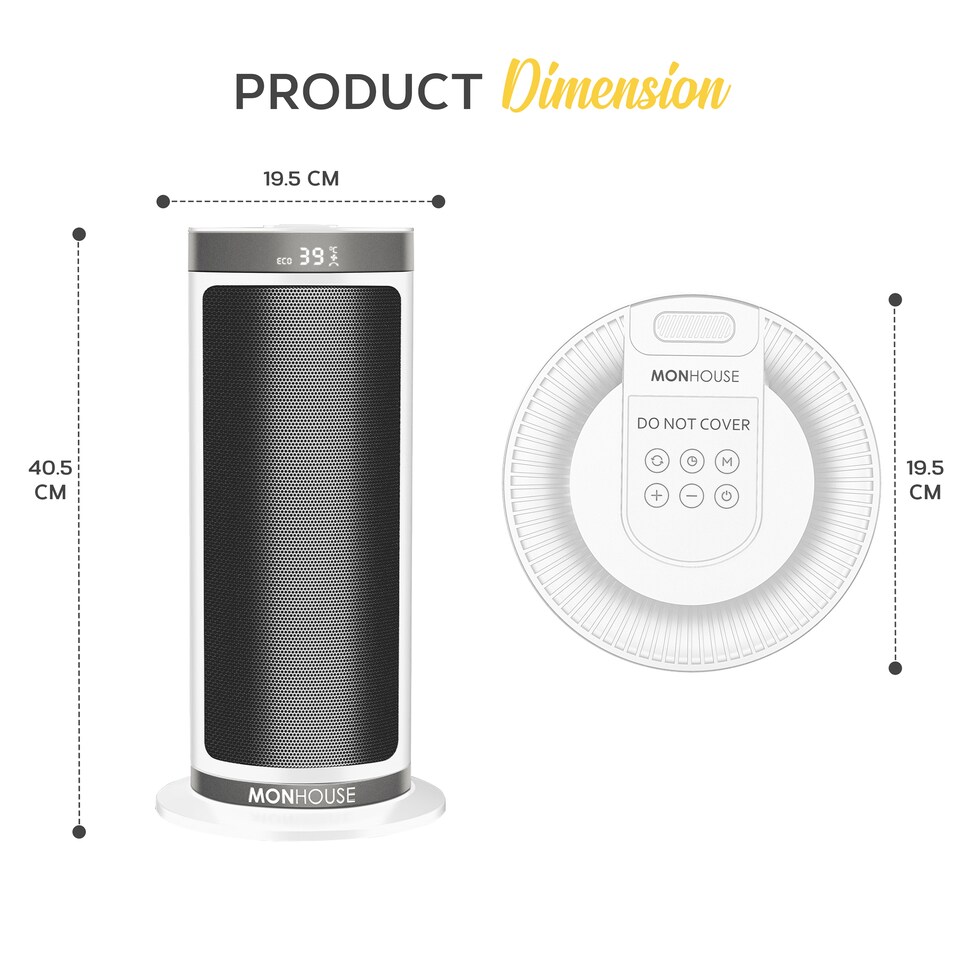 image 1 of MONHOUSE Portable Electric Space Heater - 120 Degree Oscillation, Remote Control, Tip Over & Overheat Protection - 12H Timer - 40cm