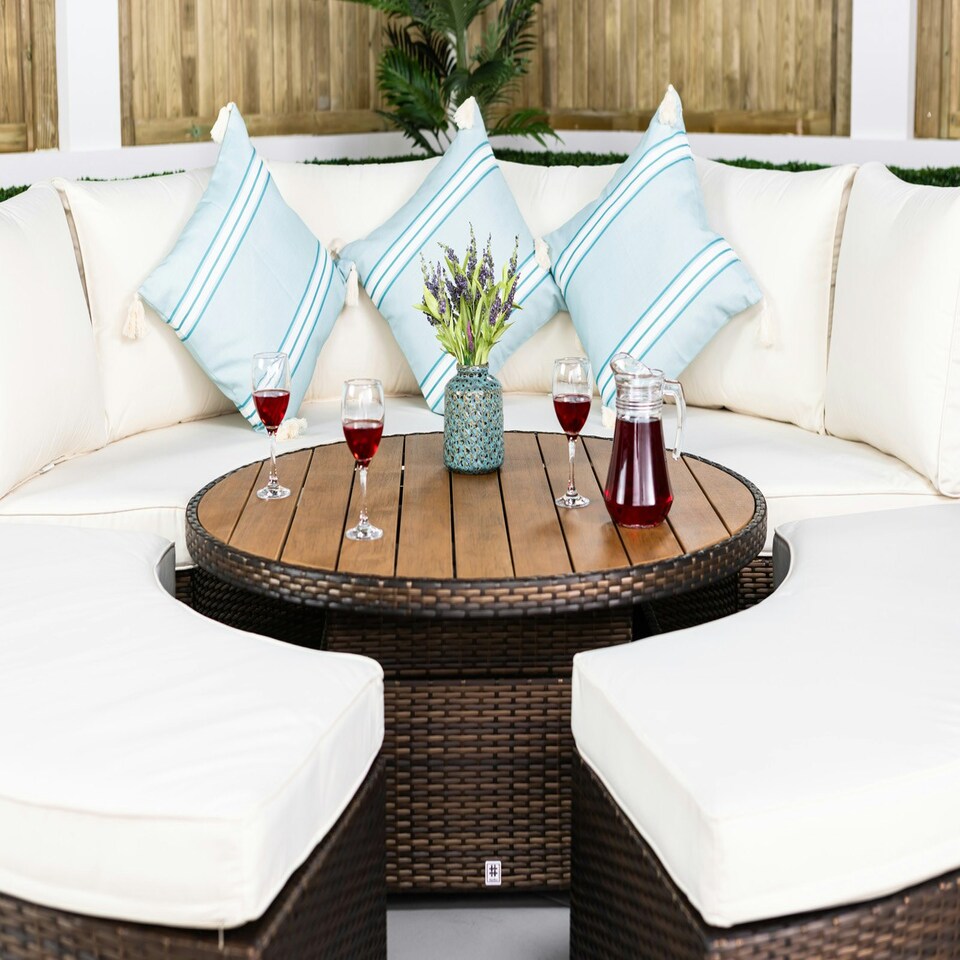 image 1 of GIardino 3-in-1 Rattan Garden Sofa Daybed Set Water Resistant Assembled Brown | Ivory