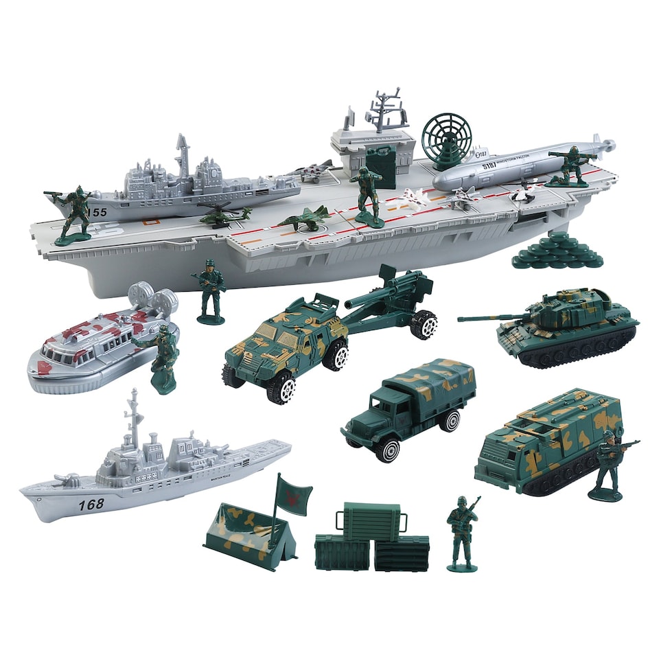 image 1 of Aircraft Carrier Military Toy Set – 20+ Accessories | Warplanes, Vehicles, Battleships & More | Gift for Kids