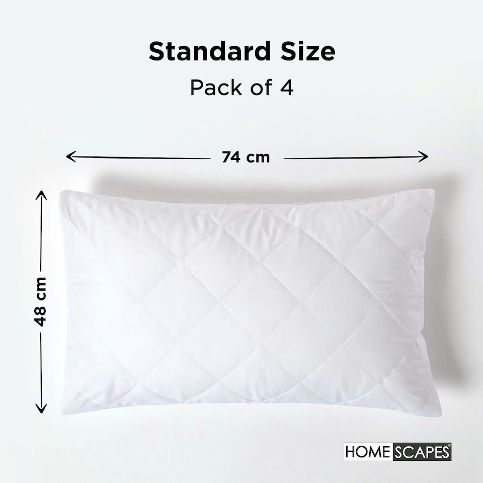 image 1 of Homescapes Standard Size Quilted Pillow Protector - Pack of 4 | White | Standard