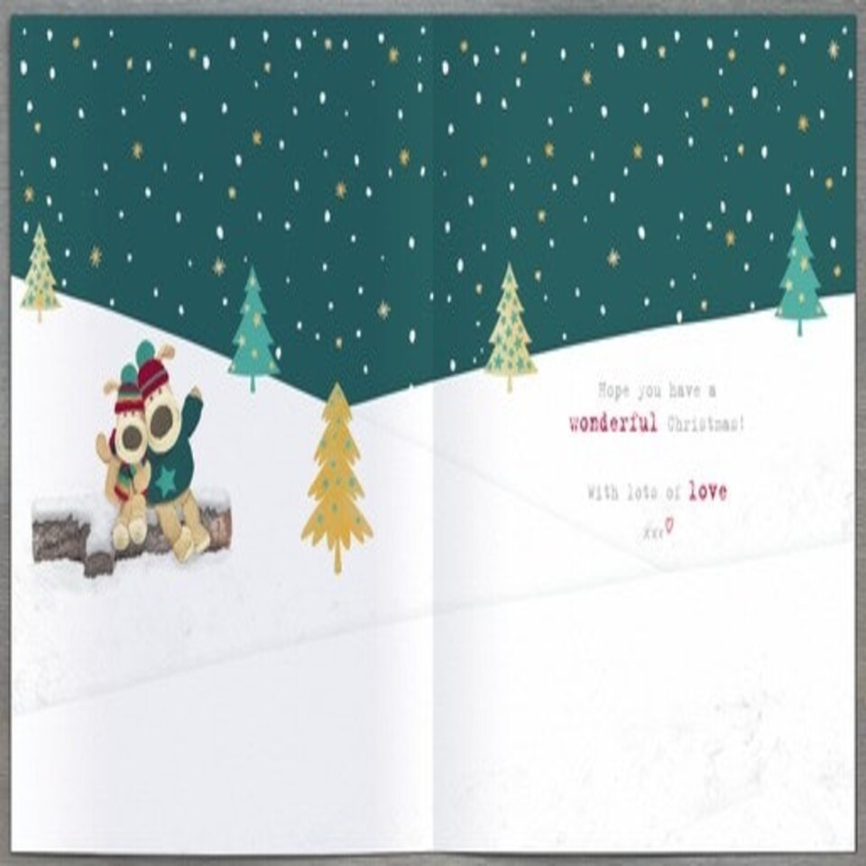 image 1 of Boofles Sitting on Log Grandad Christmas Card