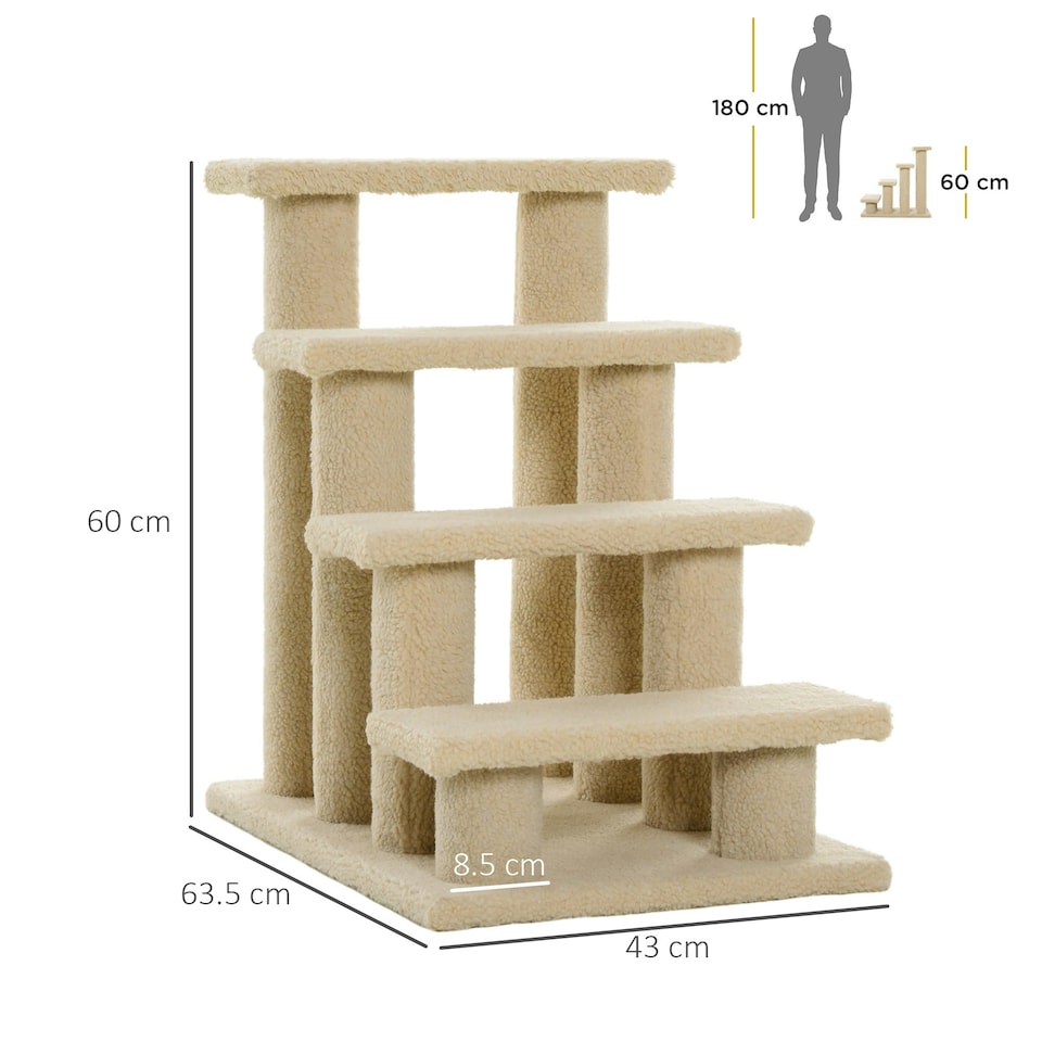 image 1 of PawHut Dog Steps for Bed 4 Step Pet Stairs for Dog Cat Climb Ladder Cream