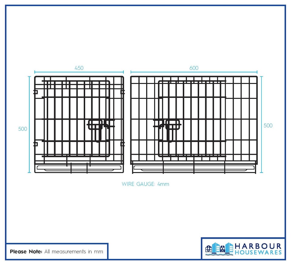 image 1 of Harbour Housewares 2 Door Metal Dog Crate with Removable Tray - Small