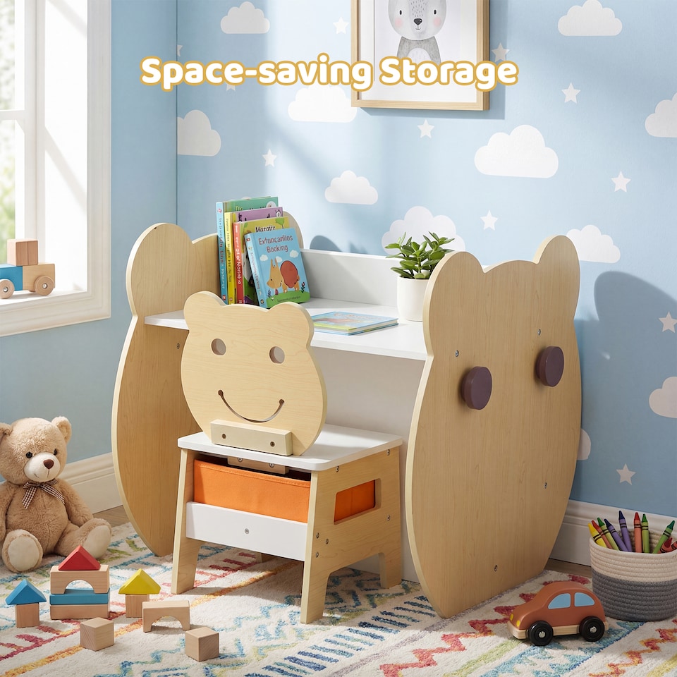 image 1 of COSTWAY Kids’ Art Table & Chair 3-in-1 Toddler Activity Table w/ Storage