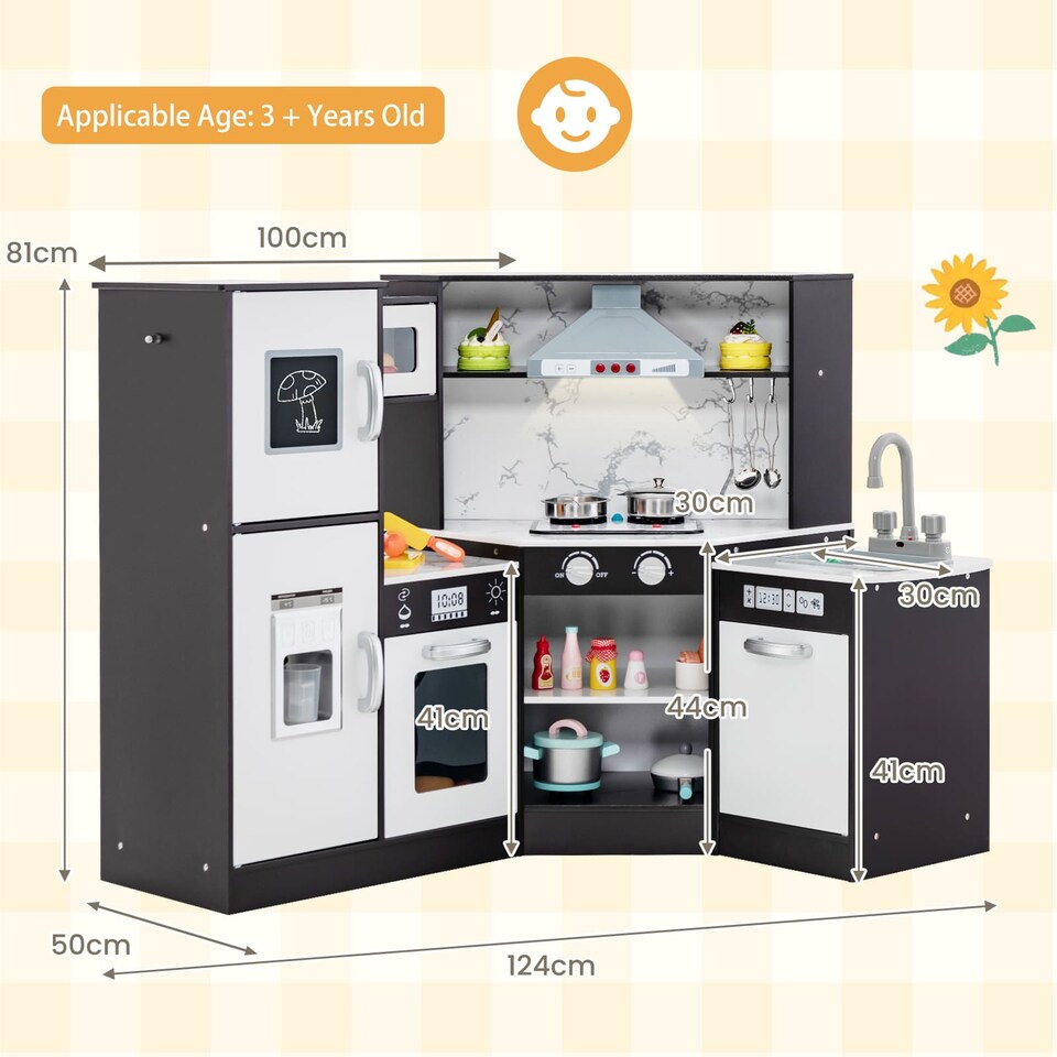 image 1 of COSTWAY Wooden Pretend Play Kitchen Toy Kids Corner Kitchen Playset-Coffee