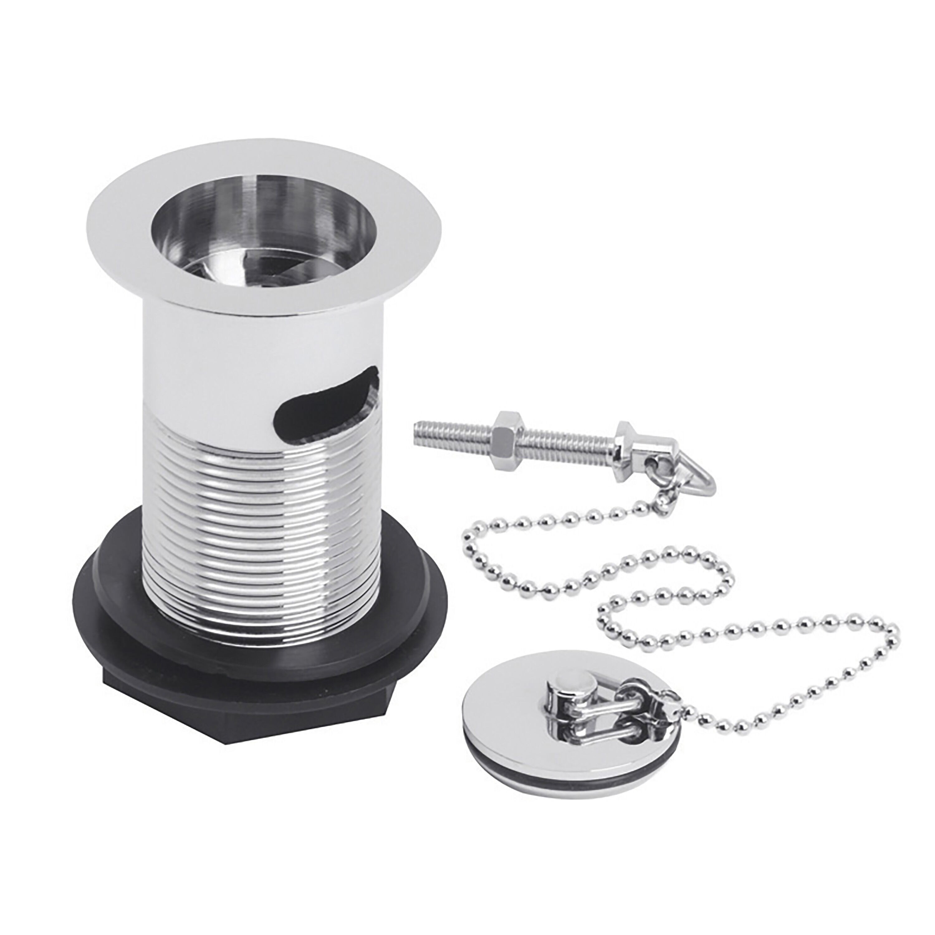 Balterley Basin Waste with Brass Plug & Ball Chain, 60mm x 88mm - Chrome in Silver