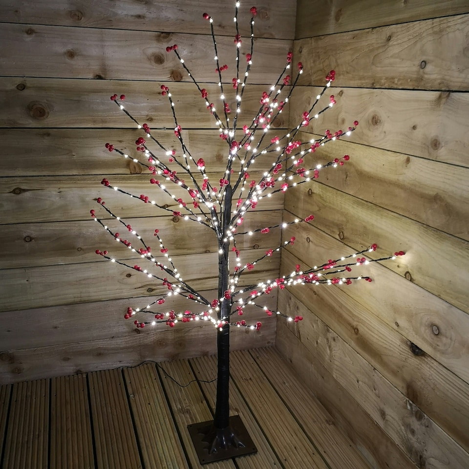 image 1 of 120cm 4ft Christmas Lit Black Twig Tree Red Berry 400 Warm White LED