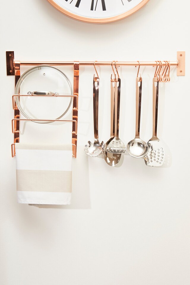 image 1 of Sorello Rose Gold Hanging Pan Lid Rack | Gold