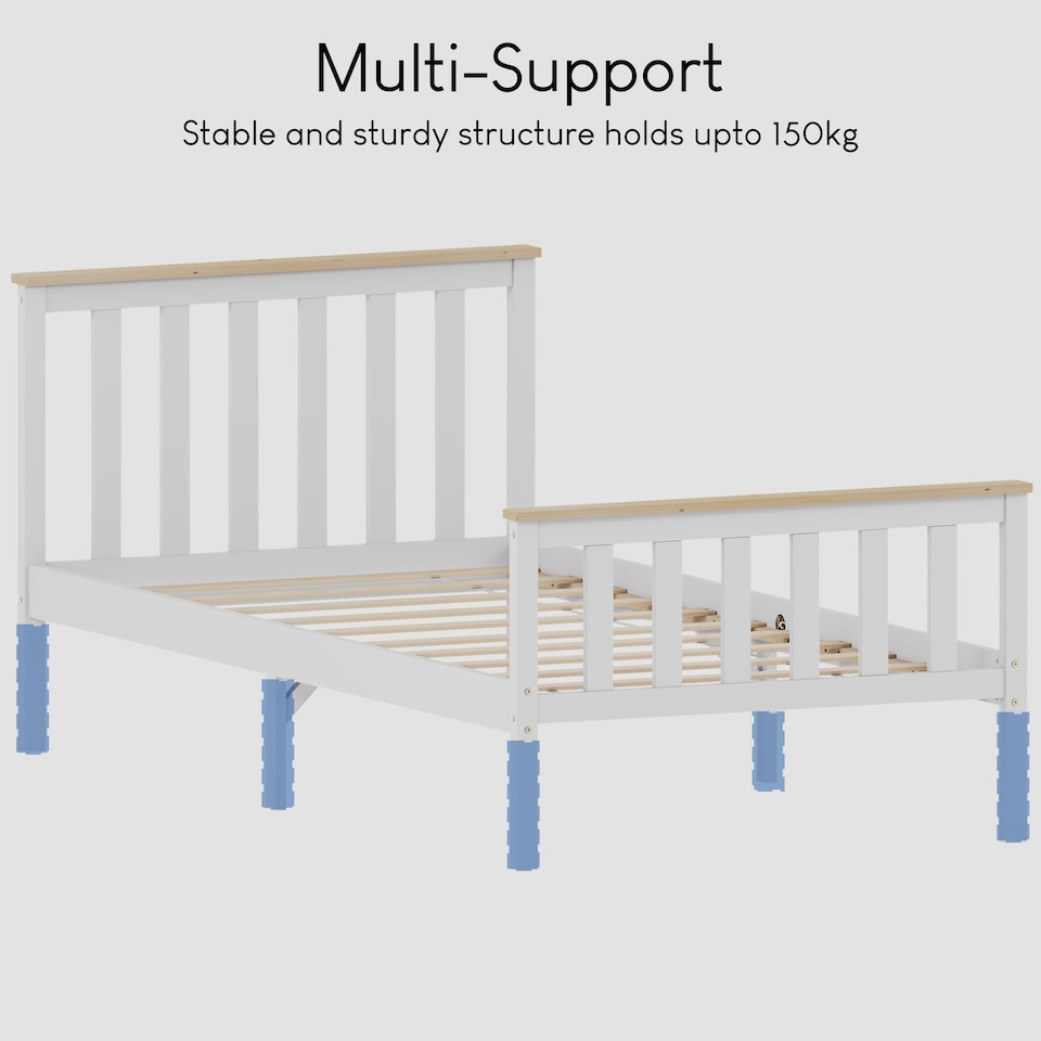 image 1 of Vida Designs Milan 3ft Single Bed Wood Frame, High Foot End, White & Pine, 90 x 190cm