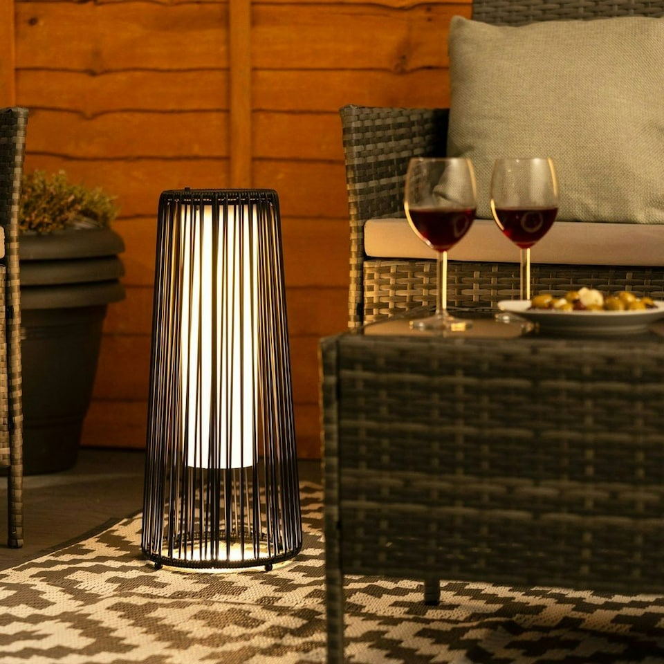 image 1 of ValueLights Small Black Rattan Solar Floor Lamp