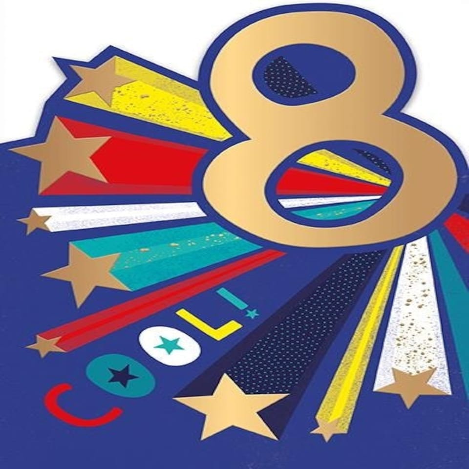 Words 'n' Wishes Milestone Age 8 Male Birthday Card for Boys - Cool Shooting Stars with Gold Foil and Die Cut Edge - Made in England