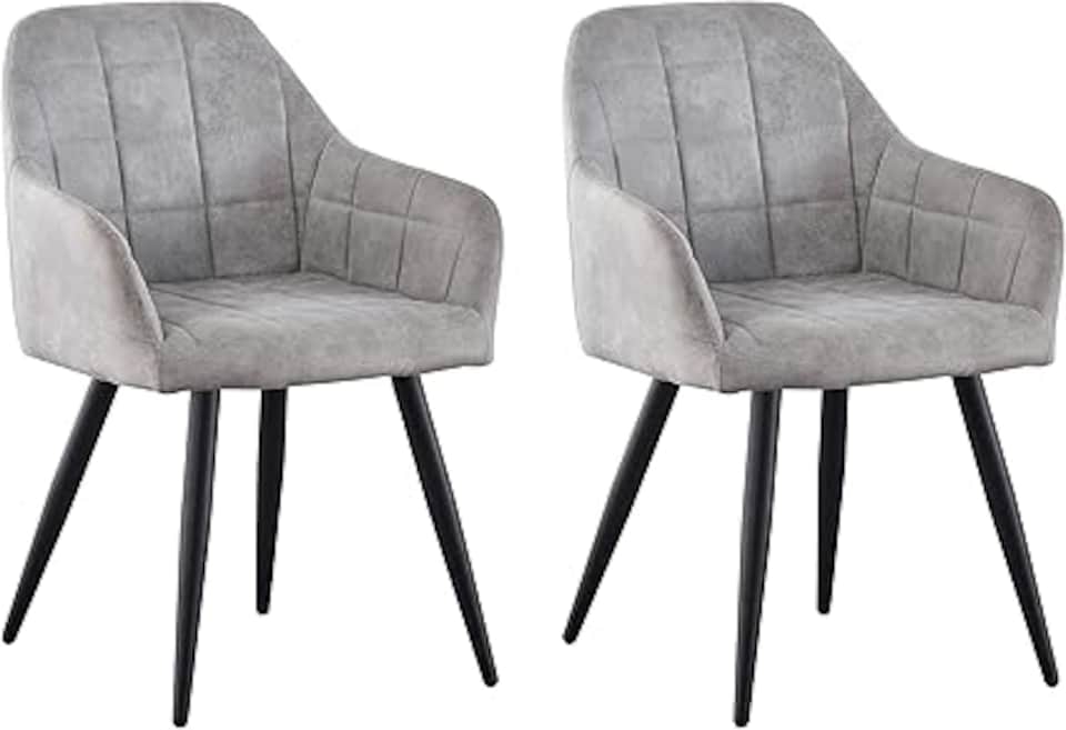 image 1 of Set of 2 Faux Suede Leather Dining Chairs with Arms Adrian Light Grey