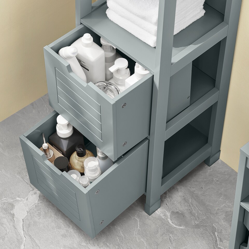 image 1 of SoBuy FRG127-SG,Narrow Bathroom Cabinet with 2 Drawers and 1 Shelf | Grey | Grey | 1