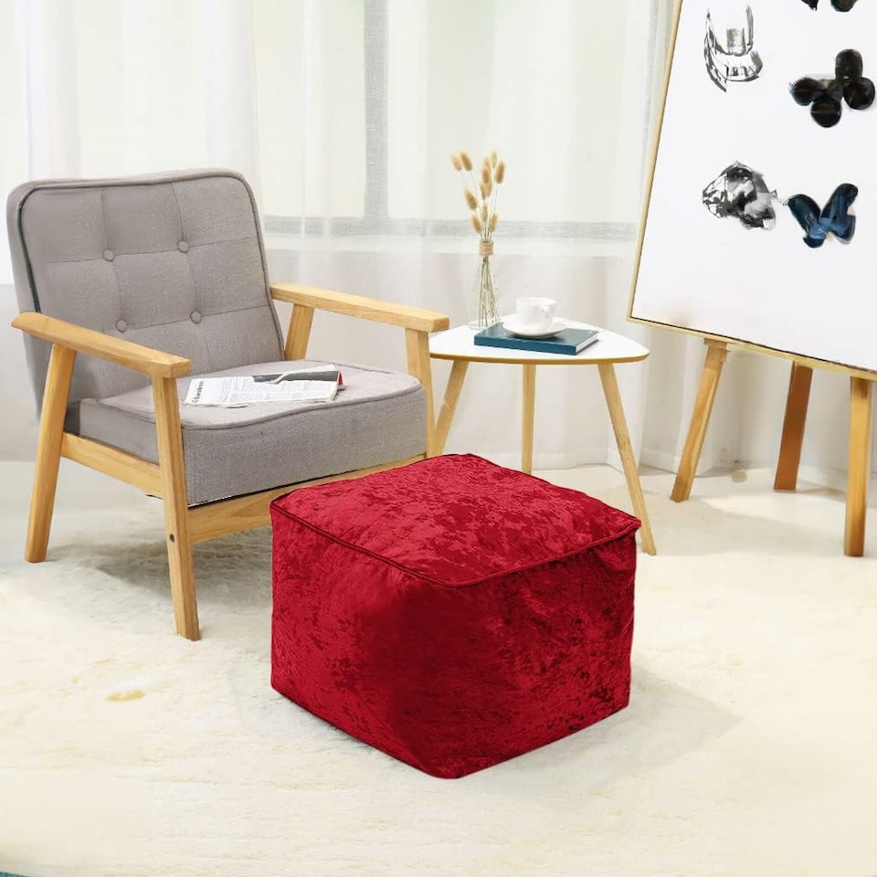 image 1 of Red Crushed Velvet Bean Bag Pouffe Foot Rest