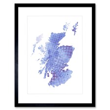 Scotland Blue Scottish Tartan Map Design 9x7" Black Framed Wall Art Print