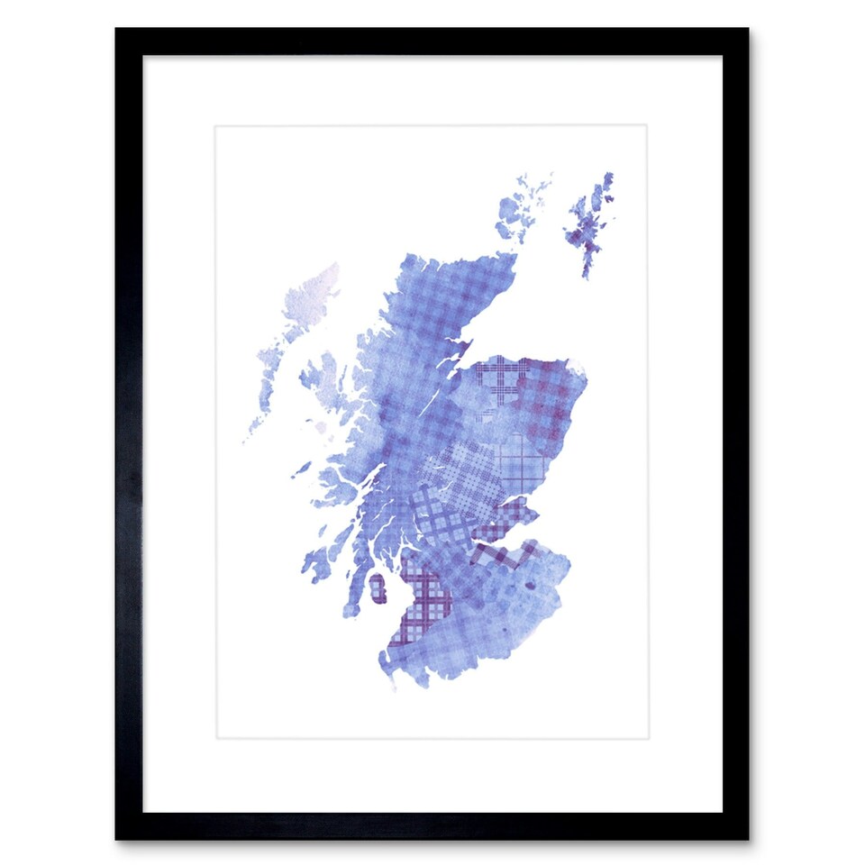 image 1 of Scotland Blue Scottish Tartan Map Design 9x7" Black Framed Wall Art Print