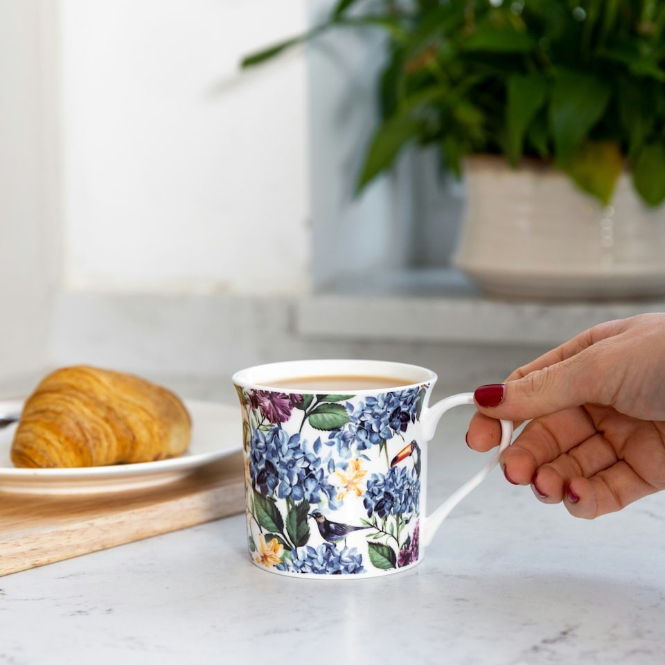 image 1 of KitchenCraft Flute Fine Bone China Country Floral Mug | Blue | 1
