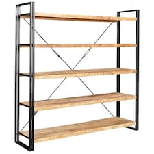Cosmo Industrial Large Open Bookcase - Solid Mango Wood - L40 x W160 x H200 cm