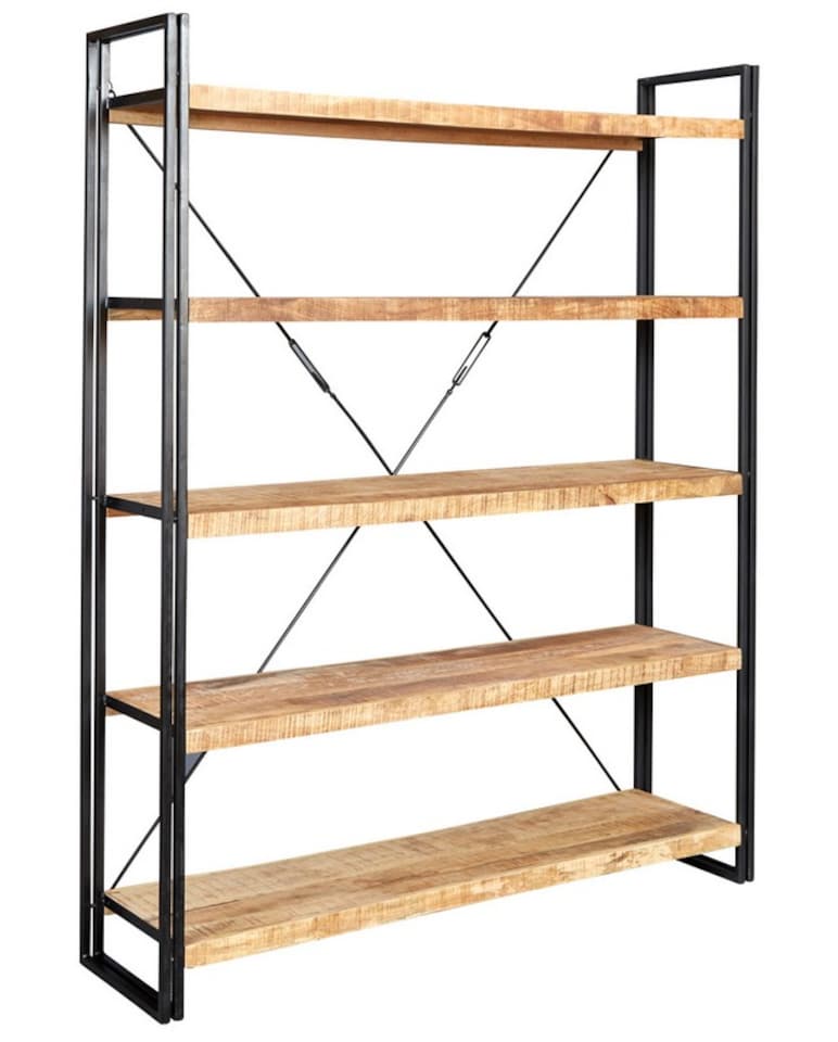 image 1 of Cosmo Industrial Large Open Bookcase - Solid Mango Wood - L40 x W160 x H200 cm