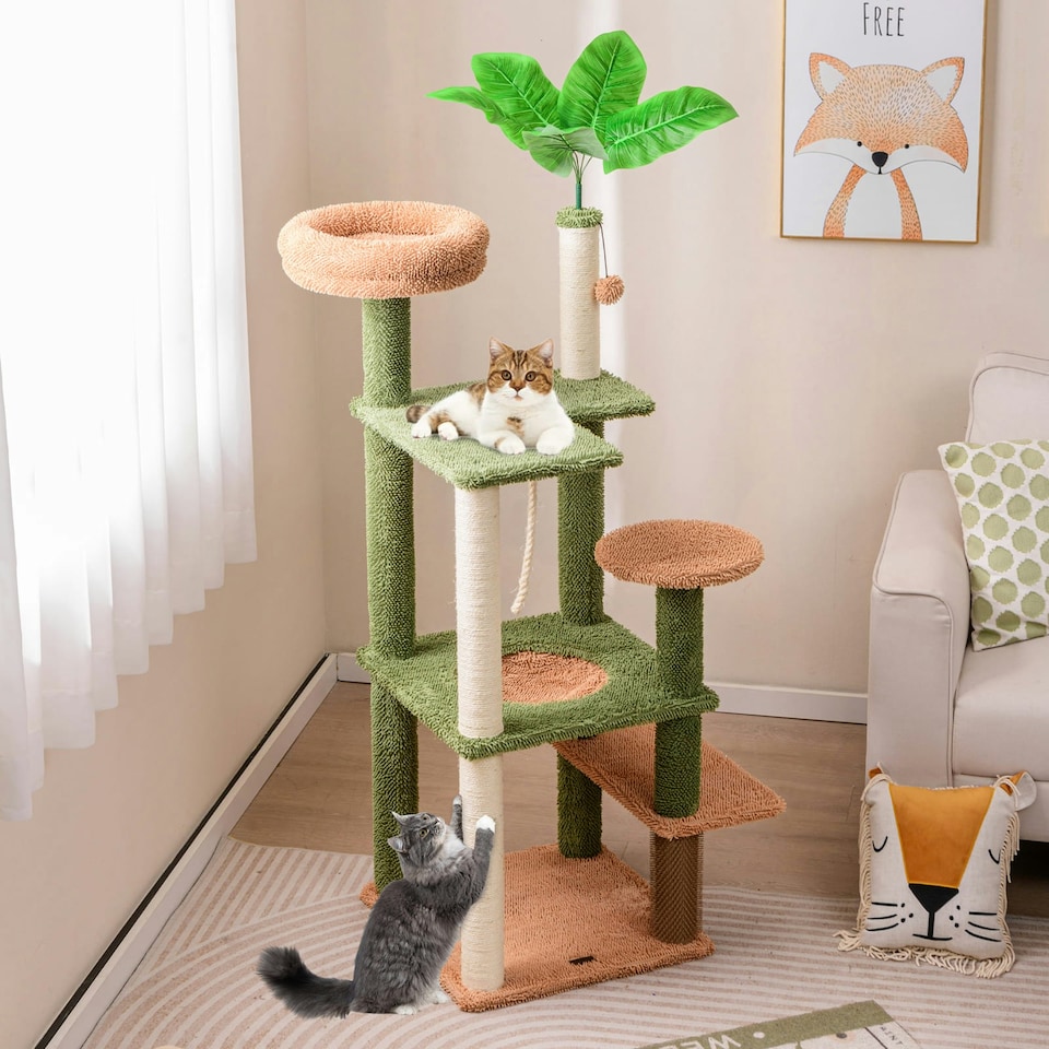 image 1 of COSTWAY 152cm Cat Tree Multi-level Large Cat Tower w/ Rope