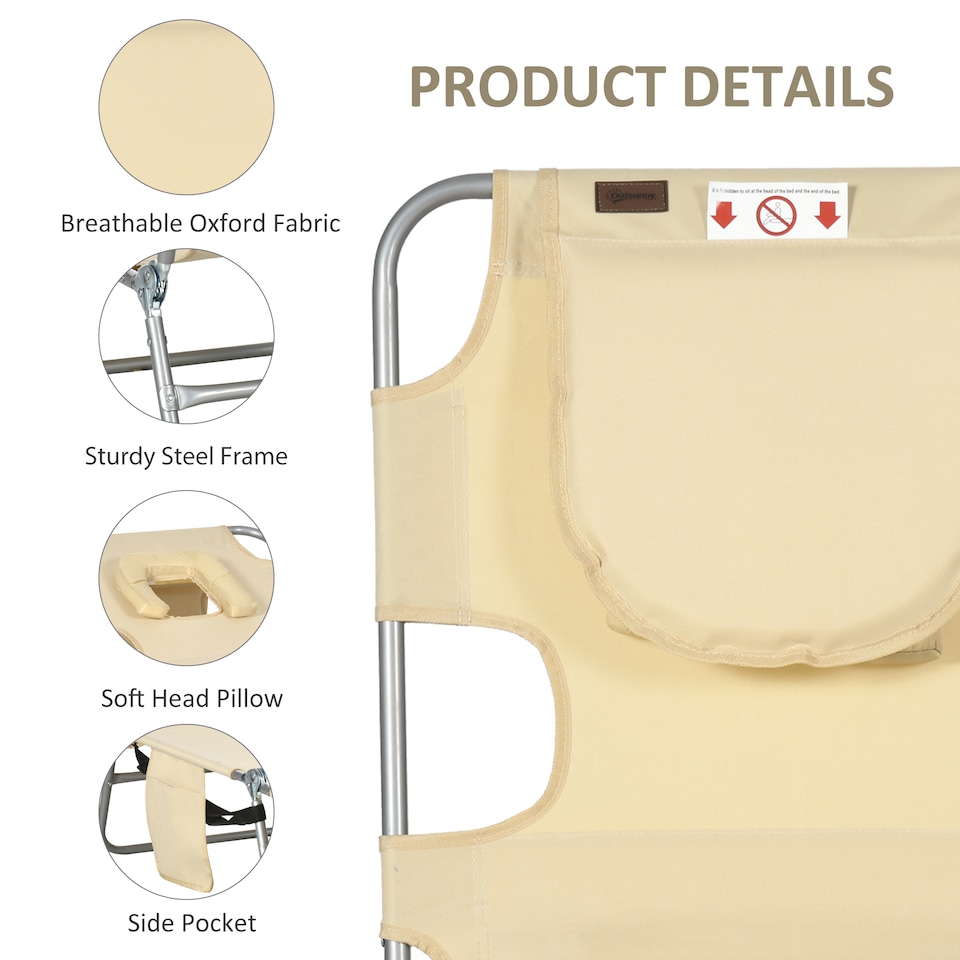 image 1 of Outsunny Sun Lounger with Reading Hole, Folding Garden Lounger, Beige