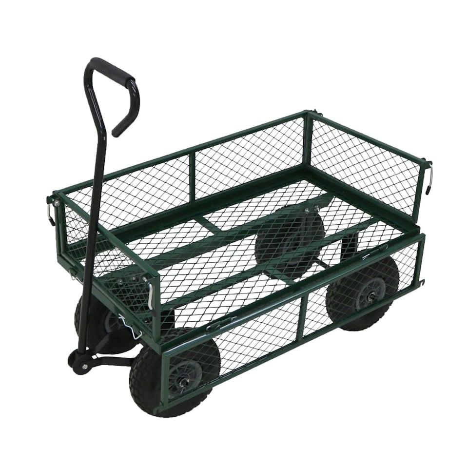 image 1 of Heavy Duty Metal Gardening Trolley - Green Trailer Cart