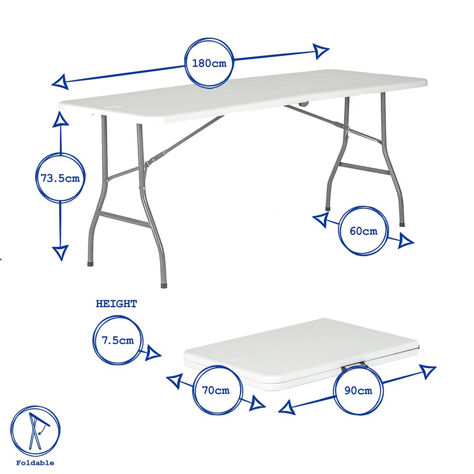 image 1 of Harbour Housewares Folding Camping Picnic Table & Chair Set - 180cm (6ft) - White | White | White