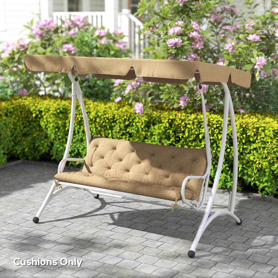 image 1 of Outsunny 3 Seater Garden Bench Cushion Outdoor Seat Pad w Ties Khaki | Brown | Khaki | 1