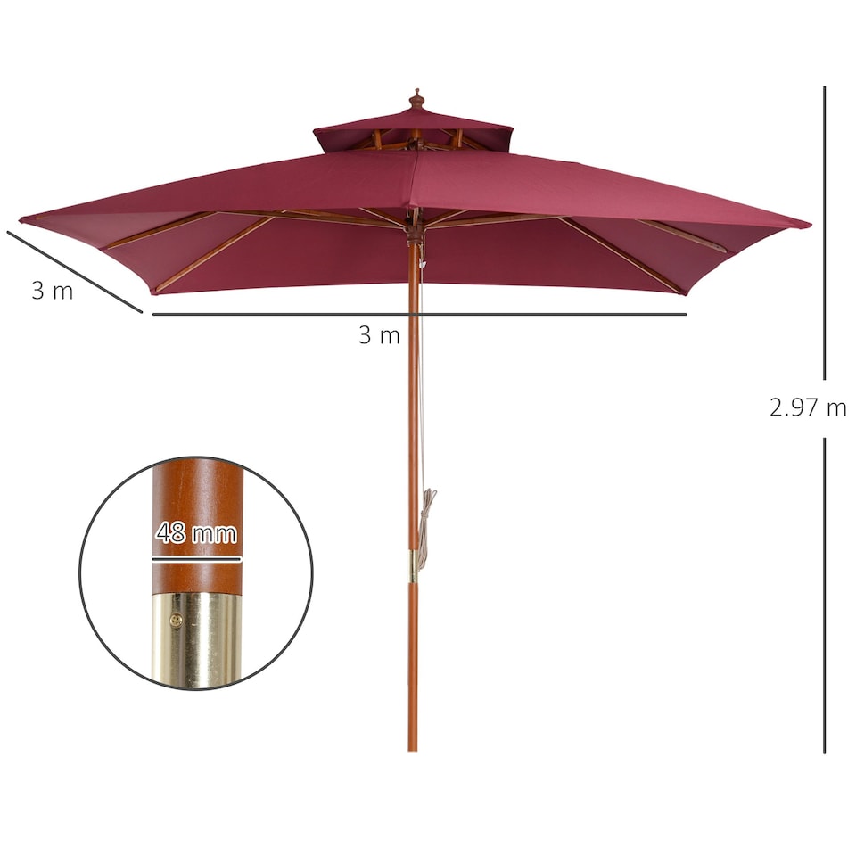 image 1 of Outsunny 3M Garden Parasol Patio Bamboo Sun Umbrella Sun Shade Outdoor Canopy