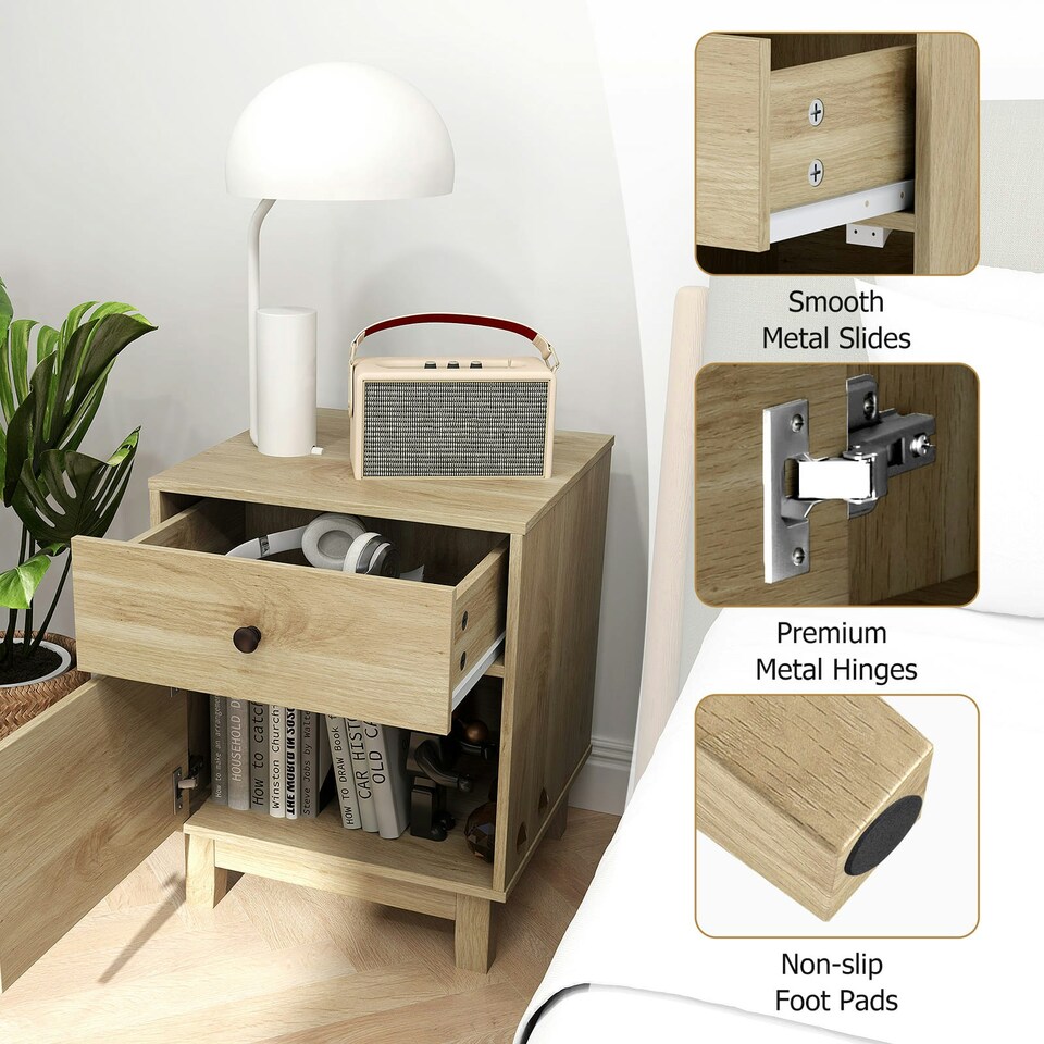 image 1 of COSTWAY Rattan Nightstand Mid Bedside Table Natural Brown