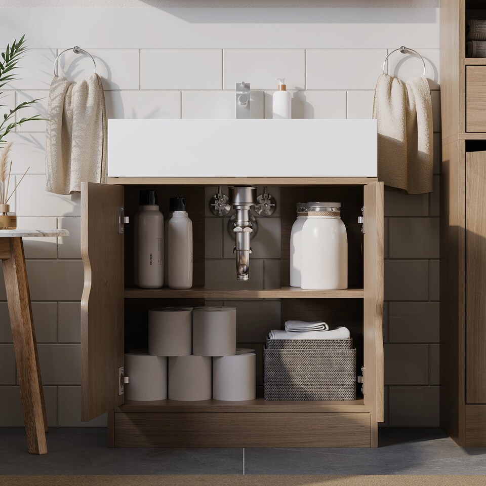 image 1 of Bathroom Sink Cabinet with Partial Pedestal | Brown | 60 x 60 x 30 | 1