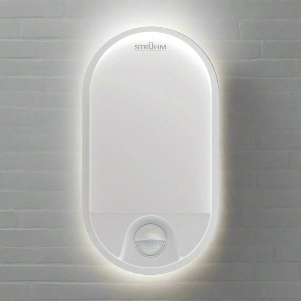image 1 of CGC LEAH White Opal Oval Outdoor Wall Light With PIR Motion Sensor White