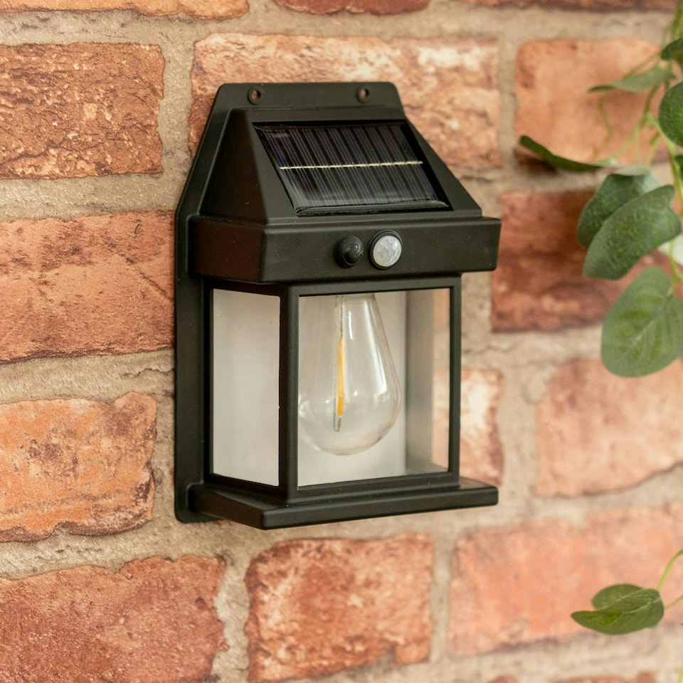 image 1 of ValueLights Set of 4 Black Outdoor Lantern Solar Wall Light