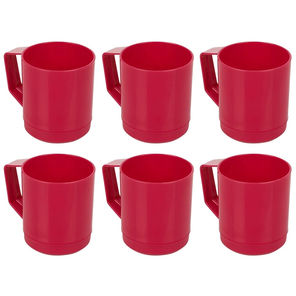 image 1 of 6 Set 260ml Plastic Mug Tumbler Cup & Handle Party BBQ Microwave Dishwasher Safe | Multi | Fuschia