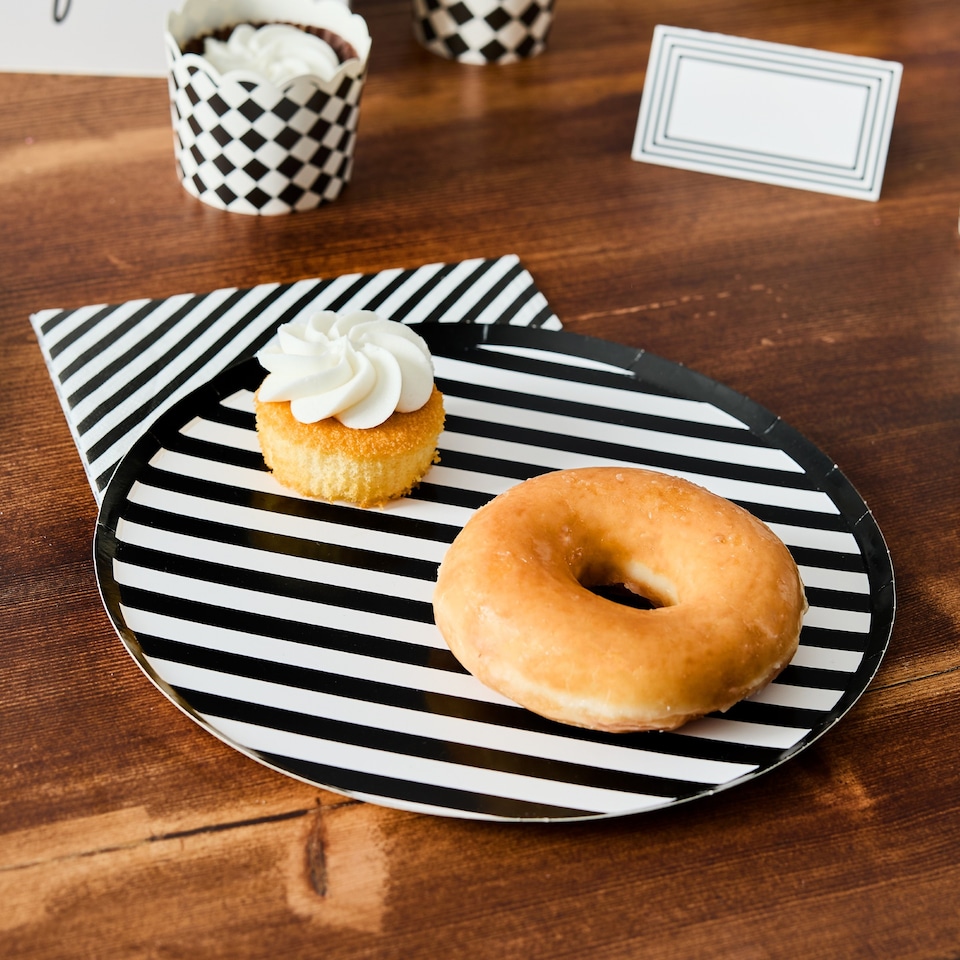 image 1 of Hootyballoo Monochrome Striped Paper Plates - Pack of 8