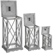 Hill Interiors Wooden Traditional Cross Section Candle Lanterns (Set Of 3) - Grey - One Size