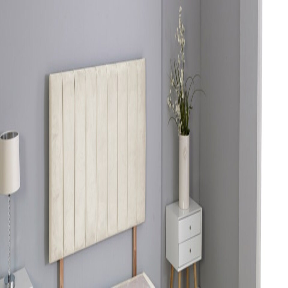 image 1 of Cream Plush Velvet 9 Panel Headboard Cream | 4FT6 Double 20"inch Headboard