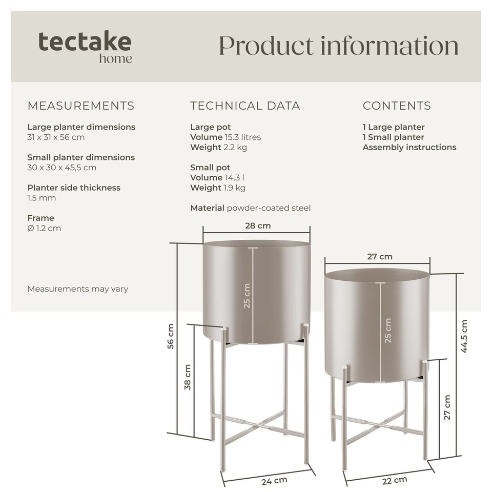 image 1 of Plant Stands Kalmar, set of 2 decorative plant pots in black steel | Brown | taupe | 31 x 31 x 56 cm | 1