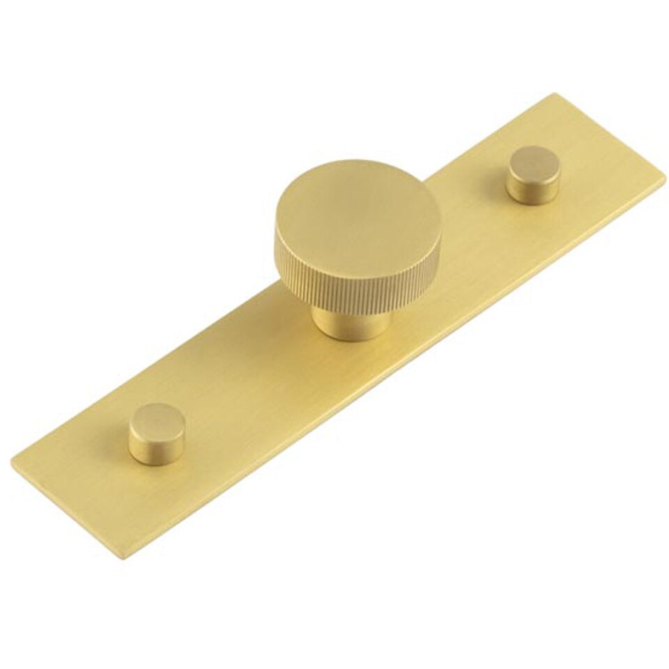 image 1 of Satin Brass Cupboard Knob with Backplate - 30mm Knurling Design - Kitchen Cabinet Knob