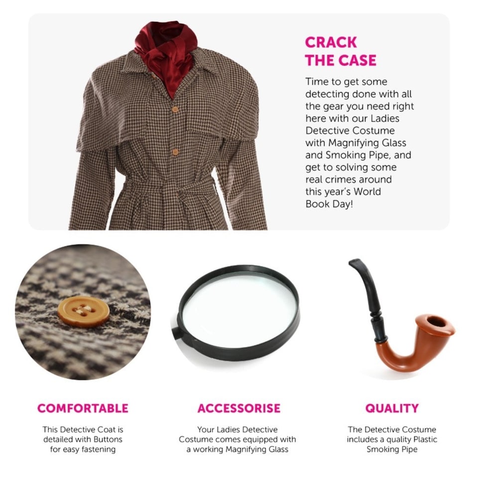 image 1 of Detective Costume with Magnifying Glass & Pipe Brown | S