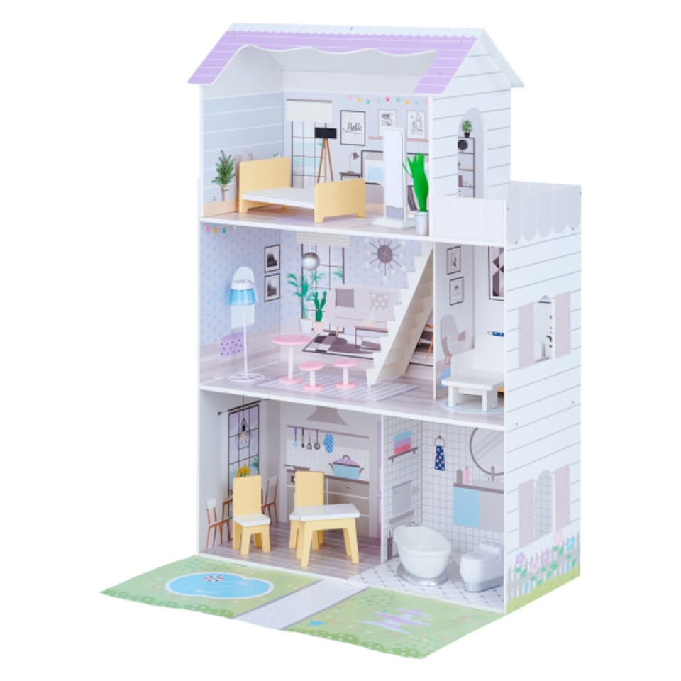 image 1 of Teamson Kids Wooden Grand 3 Storey Doll House for 12" Dolls, Dollhouse