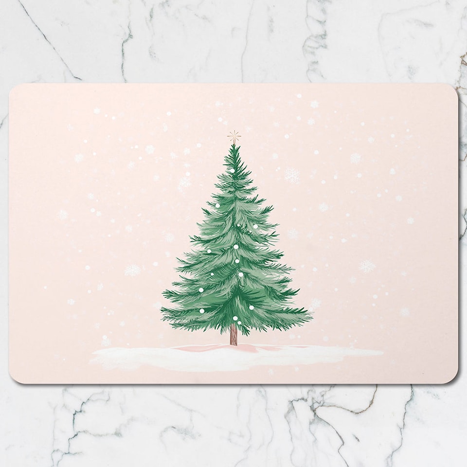 image 1 of Christmas Tree Placemat And Coaster Set Pink Snowfall Design