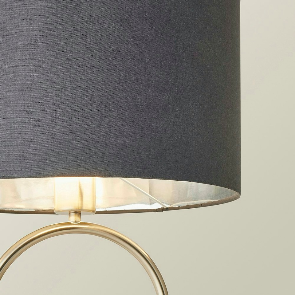 image 1 of ValueLights Antonia Charcoal with Chrome Drum Shade Brushed Chrome Oval Table Lamp with Bulb Silver