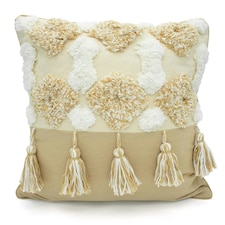 Boho Tassle Heavy Tuft Cushion - 43cm x 43cm Cream